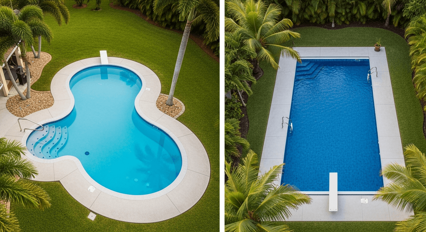 Comparison of different fiberglass pool types and sizes for Florida homes