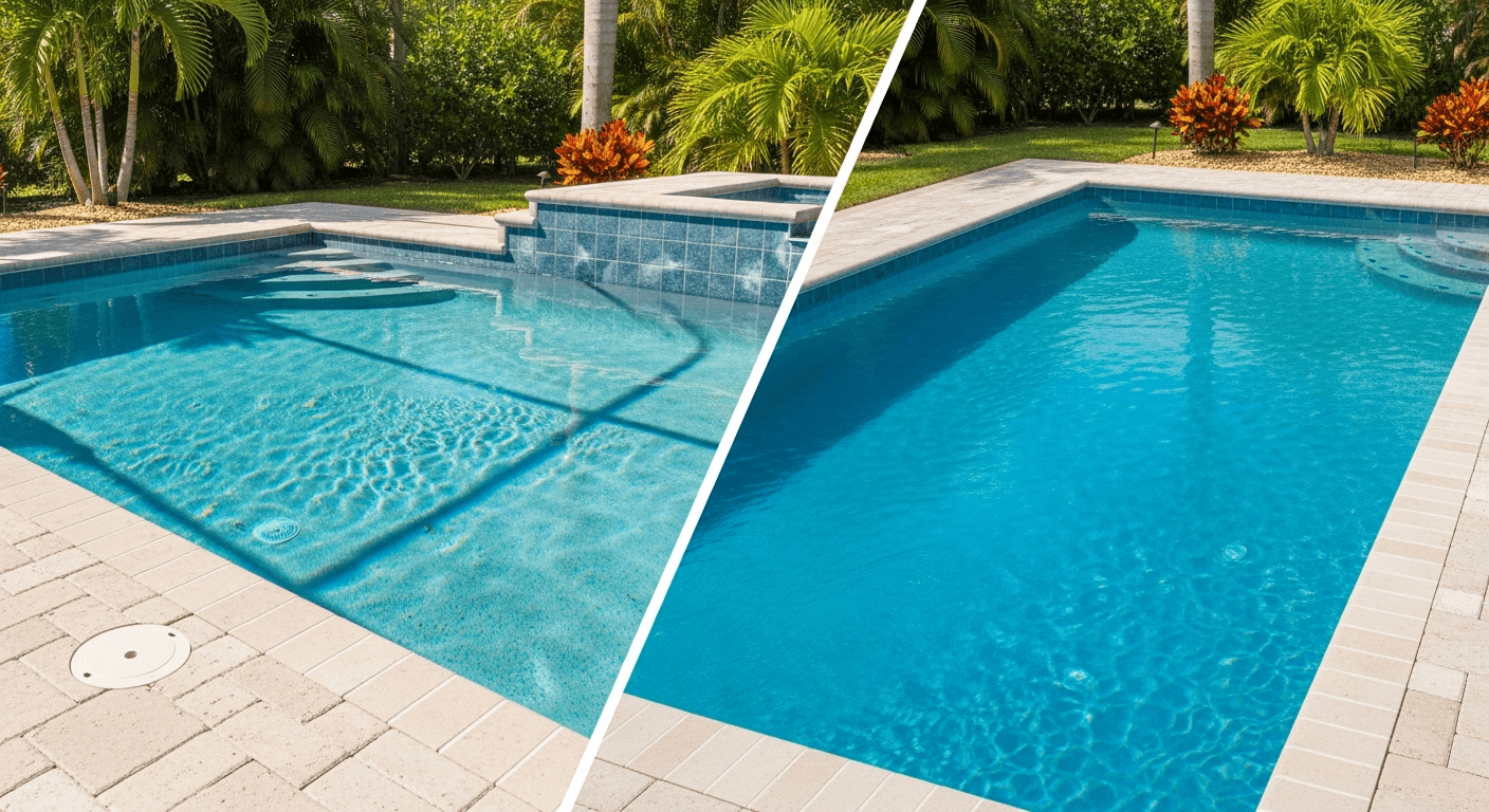 Side-by-side comparison of concrete and fiberglass pool materials for Florida homes