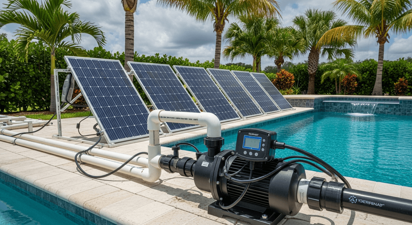 Energy efficient pool equipment with variable speed pump and solar heating in Florida