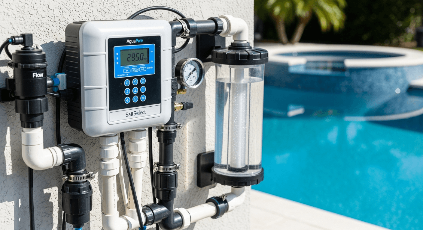 Salt water pool chlorinator system equipment for Florida swimming pool maintenance